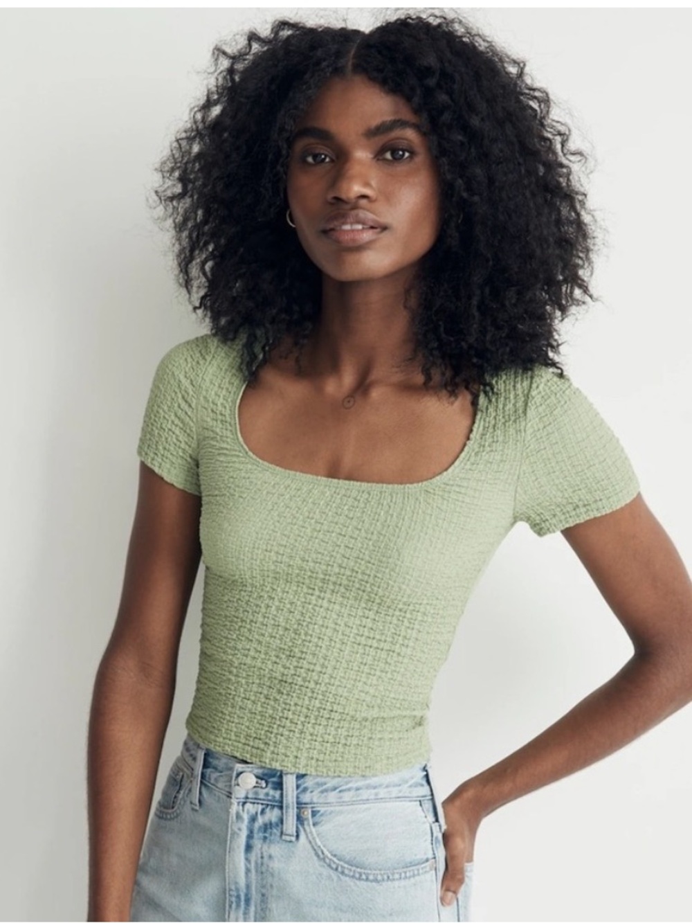 Madewell Popcorn-Knit Scoop Crop Top in Sage Green